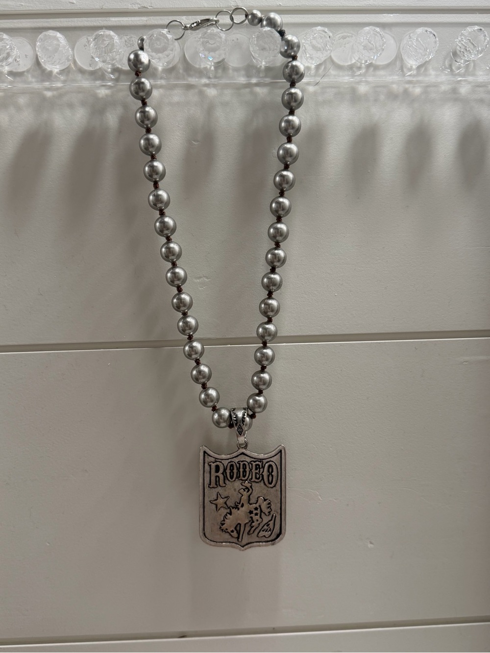 Rodeo Pendant Bead Necklace - Silver Tone